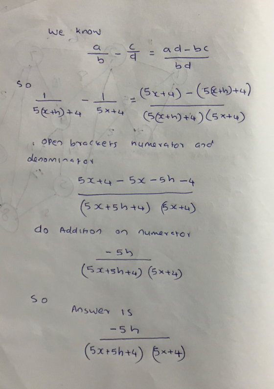 we know ad-bc bd I I. (5x+4) - (56(th)+4) 566th) 74 5x+4 (56th) +4) (5x+4) (Goch /extu open brackets numerator and denominato