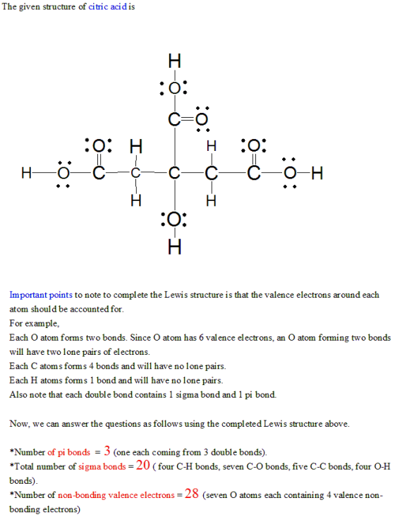 The given structure of citric acid is :o: H H :0: н-б-с-с-с-с-с-он H I-o-0-o-0I I-6-1:0: Important points to note to complete