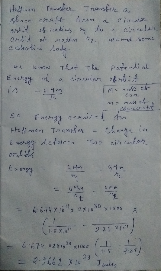 Hoffman Transfer Transfer a space craft brom a circular orbit of reading ey to a circular orlit ob radius 72 around some cele