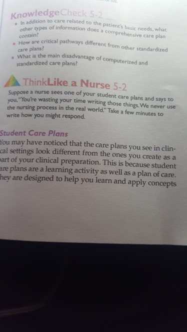 Knowledge Check 5-2 edition to care related to the patients ces of information does a comprehensive care plan ents basic nee