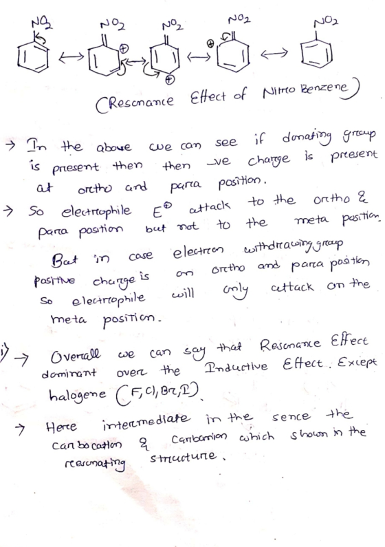 S-S NO NoS No2 CResonance Ettect of Nitro Benzene Tn the aboue if domaing grep see we cam is present present then Charge is v