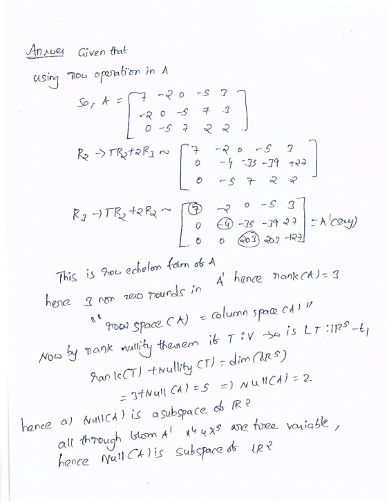 Anau의 thAuef Given that This is Pe echelon fam obA A hence hankch)3 han lo R? hence a丿んulICA ) İS a Subspace hence ul Chis S
