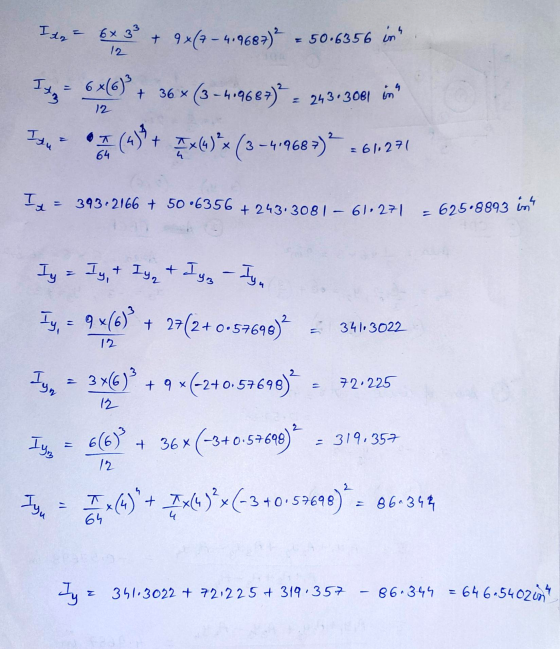 I dag = 6x 39 + 9xC7 - 4.9687) = 50.6356 in 12 It + 36 x (3 = 243.3061 in 12 6 x(6) (3-4.9687)² = •2(156+ 5x()*(3-619683) 361