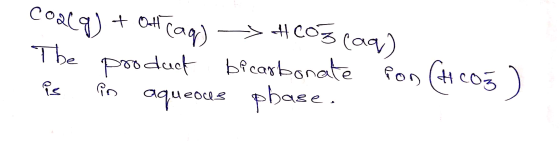 coacq) + otrcag) → HCO3(aq) The product bicarbonate pon (HCO3) is in aqueoue phase.