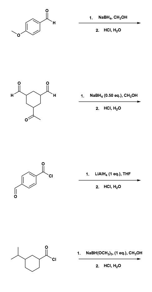 NaBH4, CH3OH 1. н 2. HСI, Н20 н Н NaBHa (0.50 eq.), сH,он 1 2. HСI, Н20 LIAIH4 (1 eq.), THF 1 2. HC, H,о NaBH(ОCH;)з. (1 еq.)