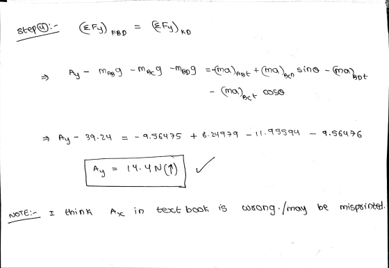 (& Fy) FED Fy) Step :- h) → Ay - MABI Bot -Macg mong = {malage + (malech sino -mar (maject coso 9.56476 * Ay - 39.24 = -9.564