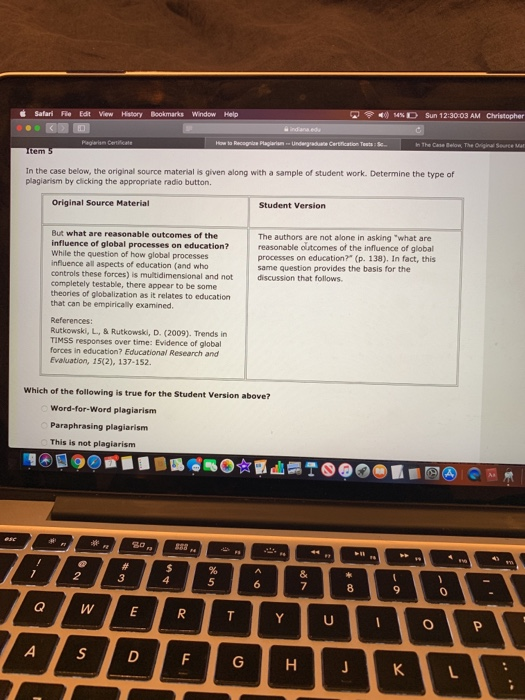 Safari File Edit View History Bookmarks Window 14 % D Sun 12:30:03 AM Christopher Help ndiana eds How to Recegniee Plaglariam