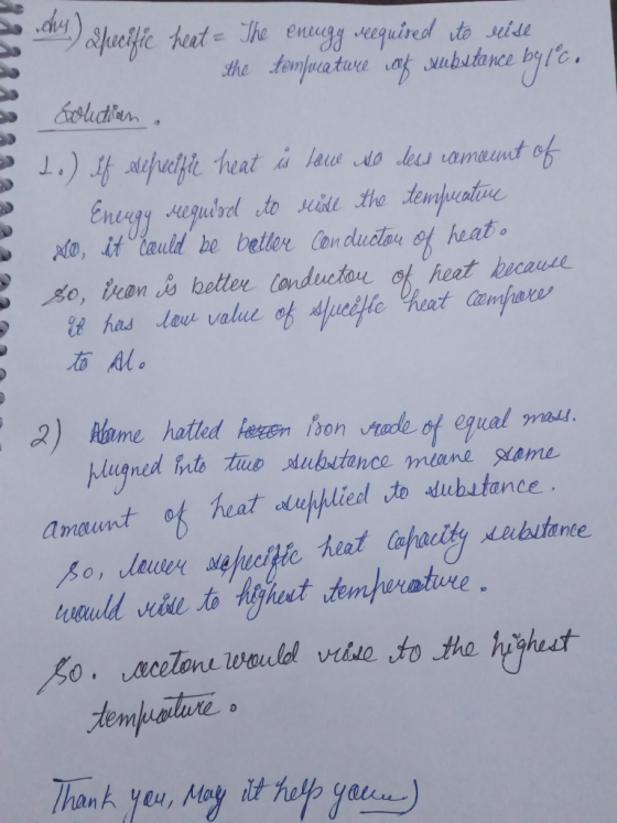 B salaa 2 3 2 2 2 2 M I) Specific heat= The energy veequired to side the tempucat we subitance b91c, solution. l.) if repecif