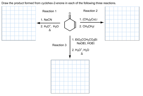 Draw the product formed from cyclohex-2-enone in e