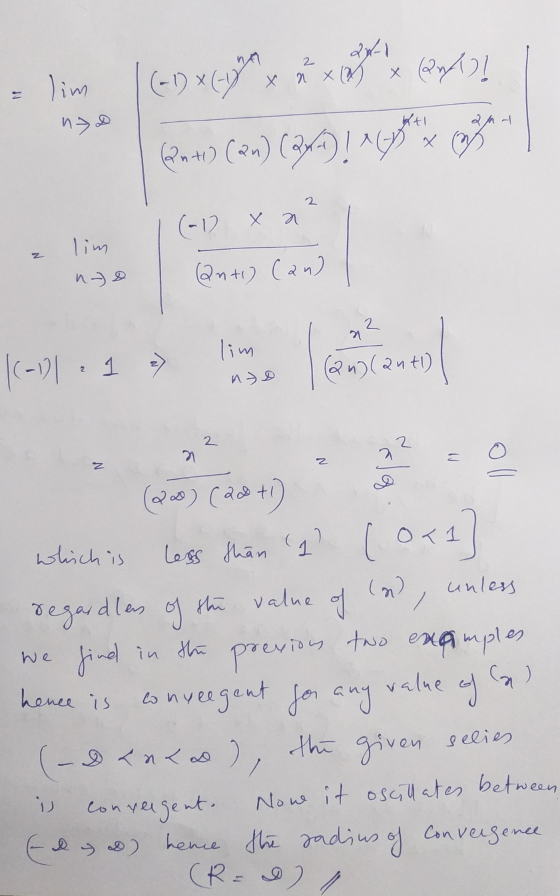 اره 2 lim x nx (2) (-1) X (-17 x (2nd)! (2n +1) (Qu) (2,4) ! Au course 2 (-1) xa? lim z no (2n+1) (and 2 lim |(-131 · 1 => nt