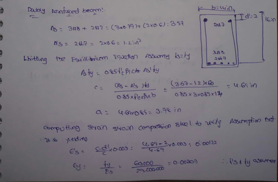 Doubly baatuced bearm 3.62-12xos C z w.envo ons :6.cona 요。coo.co =co.caos yielding es , gglocos : ey : :.{s 4 fy assumed -Bs