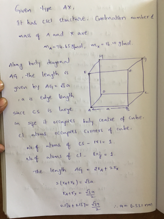 Given tipe mass A and are l body diaen AG the lenth given b AG f- edye langh since cs is large ,a is in sige t occupies bocdy