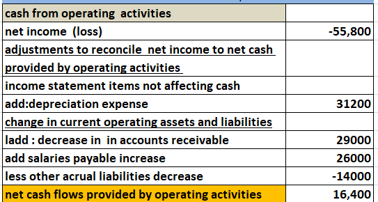 -55,800 cash from operating activities net income (loss) adjustments to reconcile net income to net cash provided by operatin