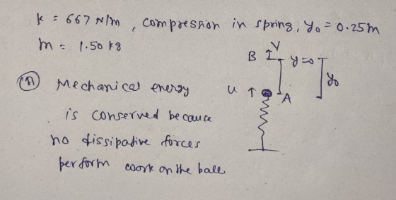 k 667 N/M Compreshon in spring, oO.25m M t.50 3 Mechani cal eney uT A s Concerved be caue ho dissipoive fircer per form coark
