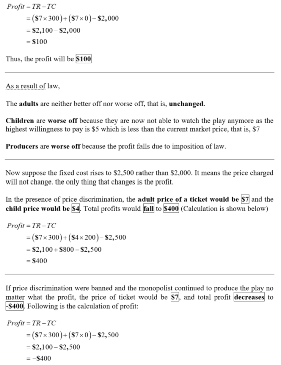 Profit TR-TC (S7x 300) (S7x0)-S2,000 $2, 1 00-$2,000 $100 Thus, the profit will be $100 As a result of law, The adults are ne