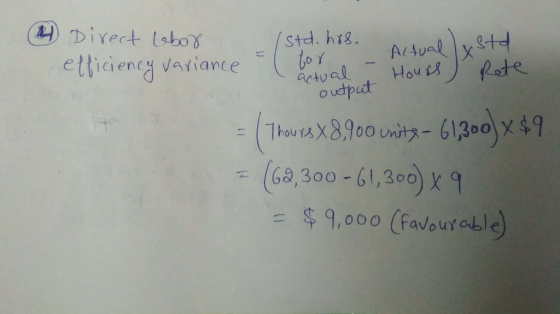 2 Direct lebov /std. hrs. Actuallysta efficiency variance = for a -! I actual Hours) Rete Rate Hours output = (Thours X 8,900