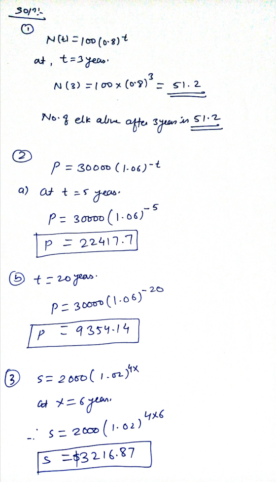 So/?. N (Ы - [m (0-8)* at t=3 year, я (9) - s. 2 N (3) = ( x No. q elk alive оро затво и S1:2 (2) Р= Зоооъ (1-ок)-t a) at t=5