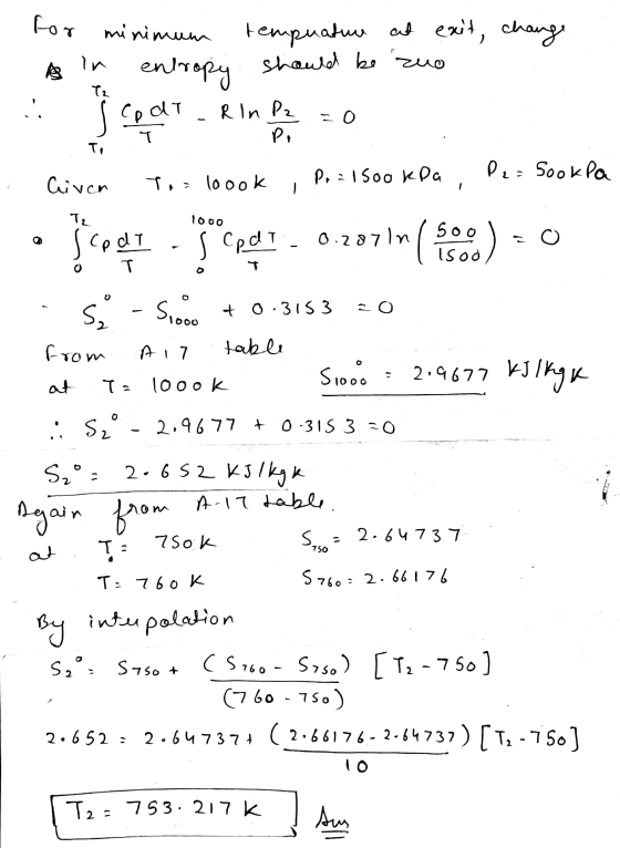 AN 1000 V от му гіршил Нериали о еx4, олар B in entropy should be zuo Scoat - Rin P2 = 0 Ti Given Toa loook , P = 1500 kPa ,