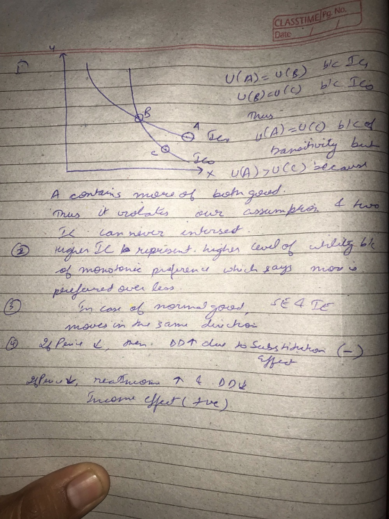 CLASSTIME/Pg. No. Date U(A) = u(B) ble le (8) 20 (c) ble Ico dB This UCA)-000 b/co Bansitivity but no ben sto → UA) succ) bec