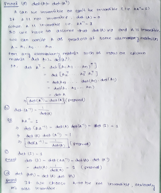 I have to matrices Proof (a det (Af det (AT) A can be invertible one cant be invertible. Cie AAT-I) If A is not invertible,