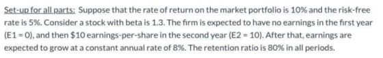 Set-up for all parts: Suppose that the rate of return on the market portfolio is 10% and the risk-free rate is 5%. Consider a