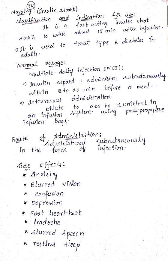 Novolog (Insulin aspart) clarification and Indication for use: It is a fast-acting insulin that starts to work about 15 min a