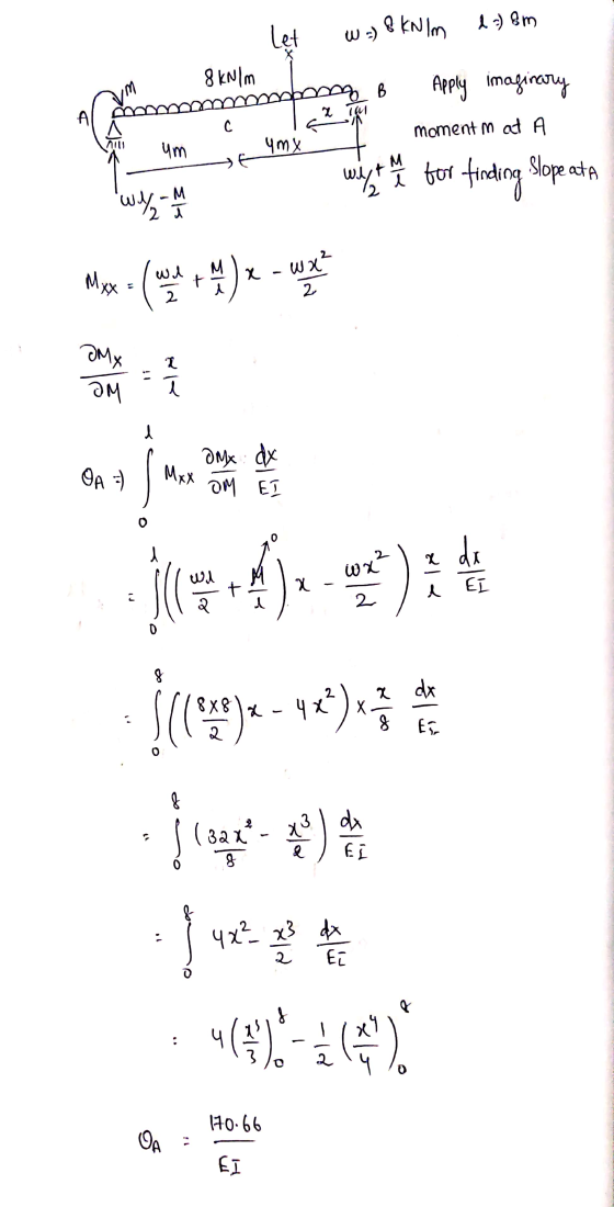 im 1. mom 8 kN/m Al let wa) & KNlm l =) Bm s pon B Apply imagincory moment m at A with her for finding Slope at A c هے | Ymx