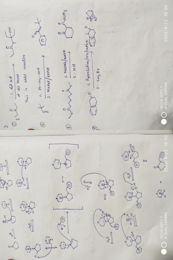 1. dil Hd TOH I o i ! die Hel i for or dil NaOH This is aldol reaction 1 Ph-CH₂-CHO 2. Naoet/470H golo vinnihor . Meona/ moot