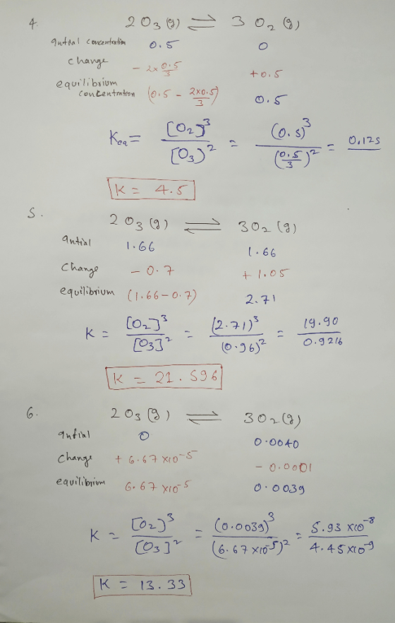 Kea= 10.525 0.125 203 (9) > 3 Oz G) antial concentration 0.5 change - 2x015 tois equilibrium contentration (0.5 - 2x0.57 0.5