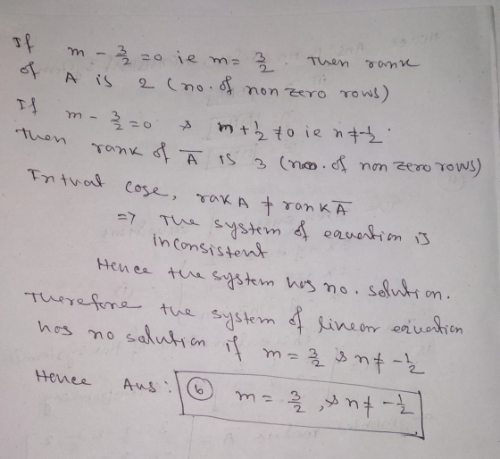 If m-3 20 ie ma 3 Then sana of A is a (no. of non zero rows) If m - 30 mts to ie nt 2 en rank of Ā Is 3 (noo. of non zeno row
