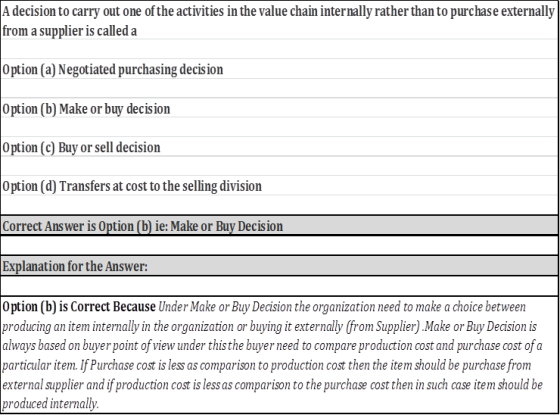 A decision to carry out one of the activities in the value chain internally rather than to purchase externally from a supplie
