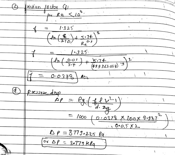 Loiction factor (4) os Re<108. = 1-325 i = i. 1.-320 flo ()+799365:57) 1.17 = 0.0378/AM- O pessrae deup LI . = lg./flv²) = 10