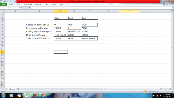 Bookl - Microsoft Excel (Product Activation Failed) File Home Insert Page Layout Formulas Data Review View C12 A B с C D E F