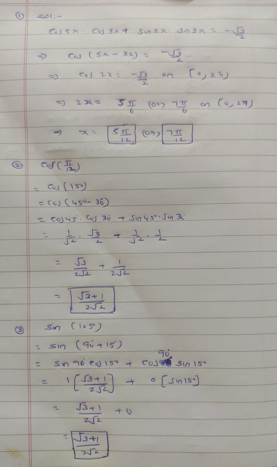 Coss Cos 3x4 Sinsa Sn321 - Eos (5a - 32) cos za on [0, 27) 20 5ग (0) 11 on Co, 2) SIL (0)2 71 2 Cos (12) cos (150) =cos (450-