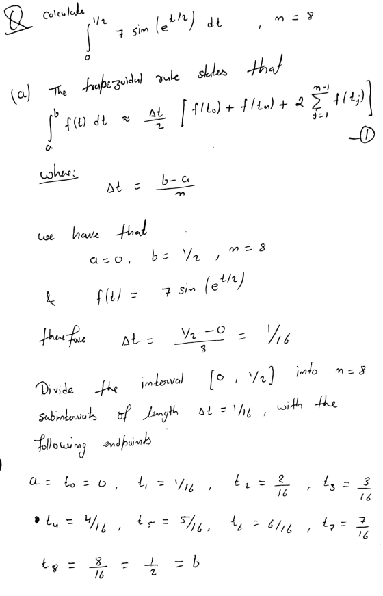& Calculate 112 dt m=8 7 sim le 112) (a) The trupe zuidul sule stakes that (916) + f/4m) + 2 +14 27414) b AL f(t) de 0 where: