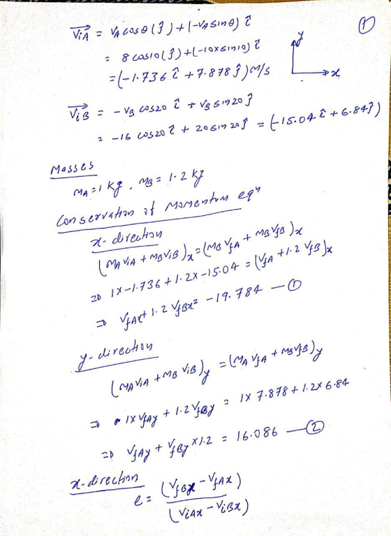 VPA = VACOSO 13 J+1-vasine) i = 8 casio (f)+(-1oxsinio) i At =1-1736 Ĉ + 7.878 Ĵ)m/s Vis - - vg cos2o ĉ + vesin20 16 cos zo ?