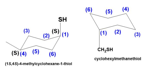 SH (3) (2) (1) (1) (2) (3) CHSH (S) (4) (5) (6) cyclohexylmethanethiol (15,4S)-4-methylcyclohexane-1-thiol