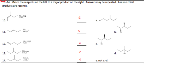 rE-14. Match the reagents on the left to a major product on the right. Answers may be repeated. Assume chiral products are ra