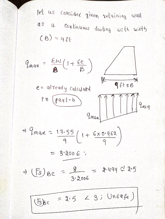 QS let us consider given retaining wall Continle.oves fooling with width (B)-aft EK man (1+ be B L aft & B er already Calcula