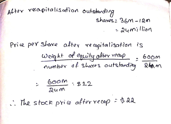 Ater recapitalis otion outstandirg shares 36m-12m 24million Prie pey shave after re capitalisation is Weight of equuty ofter