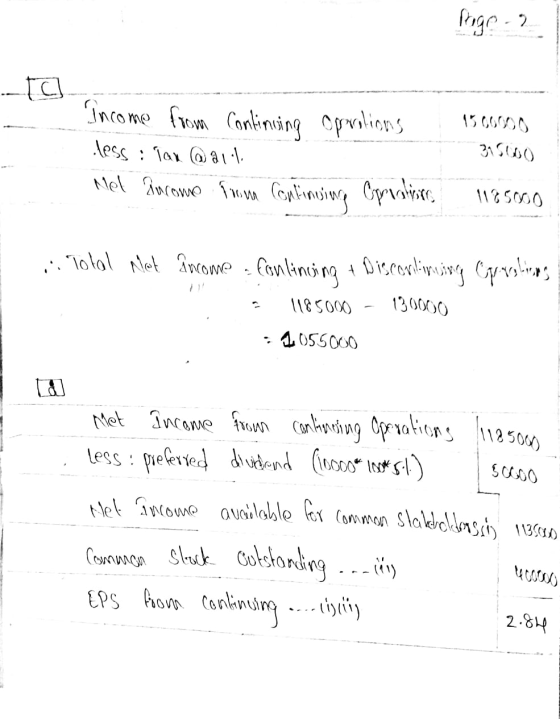 Page - 2 . [C Income from Continuing Operations less : Tax @all. Mel pucome from Continusinne Oprvalisce 15400o 395000 11850g