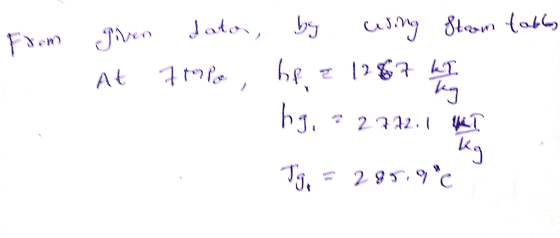 uso ing At he From given dator, by Stem table 7771 2 1267 KI kg hg 72 712.1 YT Kg To, = 29979 C 1