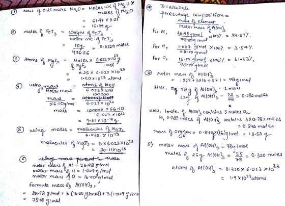 To calculate 0 for Al gimon 100000 mars of 0.25 moles Na₂0= Molas wt of Ngon moles of rago percentage composition=. = 61-97 X