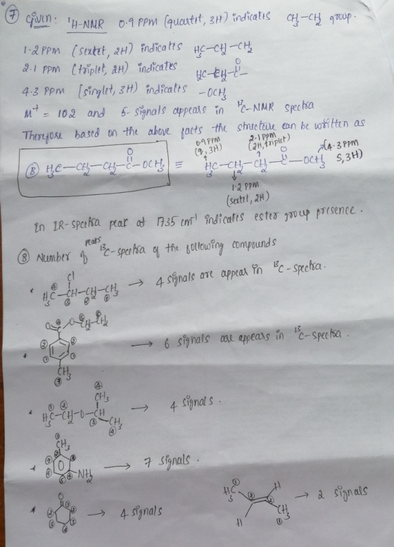 o civen: H-NMR 0.9 ppm (qucetat, 3H) indicates CH-CH gooup. 1.21pm (sexket, 2H) indicates HC-CH) - CH₂ 2.1 ppm (triplet, ah)