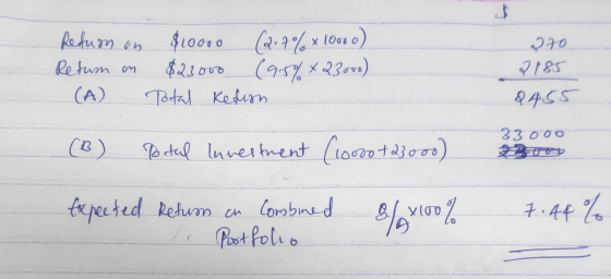 J Return on Return on x 10000) $10000 (2.7% $2,000 (9.5%*23000) Total Kefen 270 2185 (A) 8455 (B) Portal Investment (1000o +2