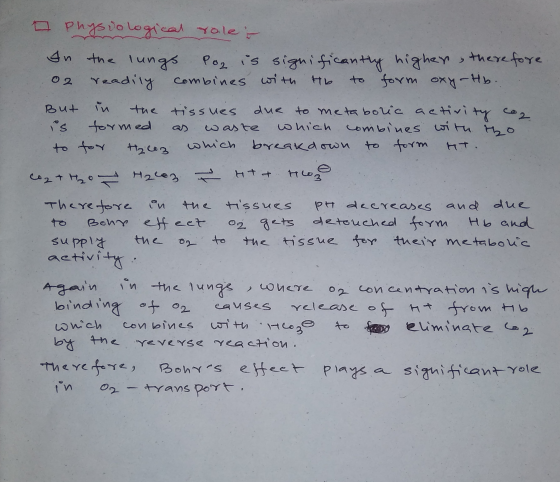 I Physiological role - In the lungs Por is significantly higher therefore 02 readily combines with Hb to form oxy-Hb. But in