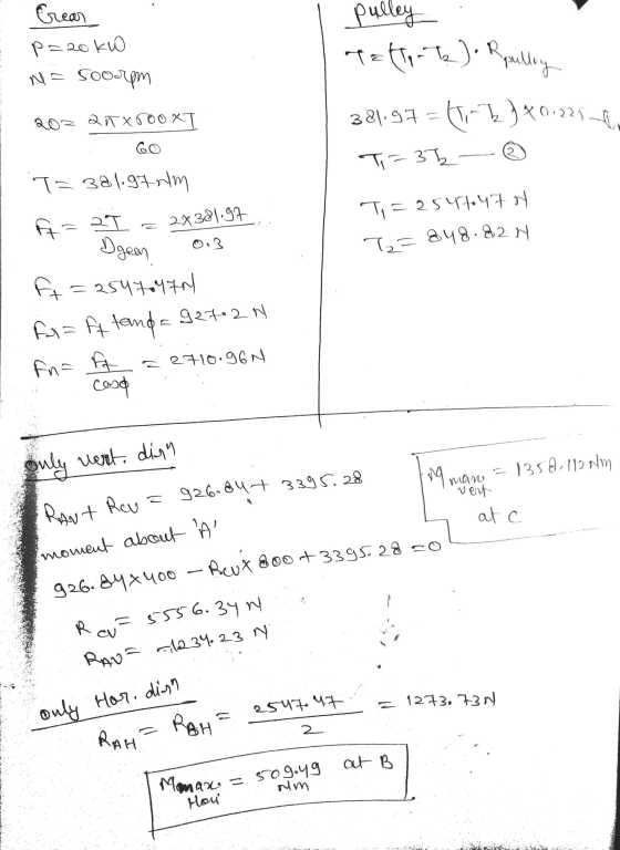 Crear pulley p=20 kW Tattork). R Rpulley M= soorp 381.97= Hi-Z 340.229 202 anxrooXT .O T=32- T=381.97rlm A =21 2x381.97 TH=25