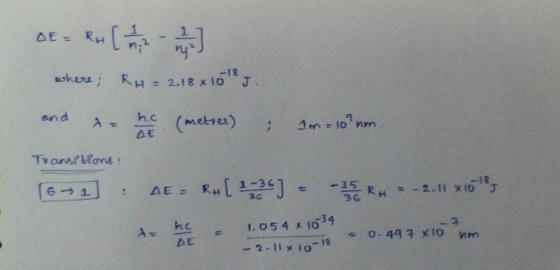 1 uhuu ; RH = 2.18 x10reJ. -18 ΔΕ 6→오 1 36 As he ㄷ 1.054 x 1039 구 ΔΕ