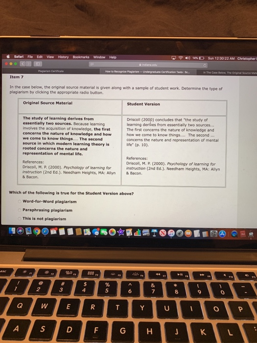 Safari File Edit View History Bookmarks Window Help- 14% DSun 12:30:22 AM Christopher I indiana edu How to Recogniae Plagiart