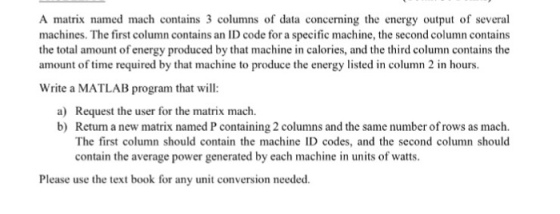 A matrix named mach contains 3 columns of data con